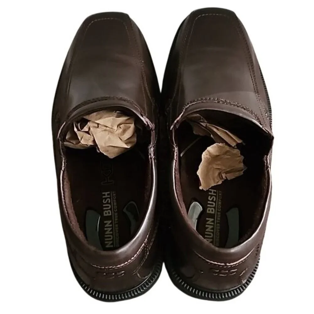 Nunn Bush Bleeker Street Bike Toe Slip On Dress Shoes 9.5 Men's New Brown Office